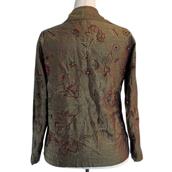 Chico's Design Jacket Embroidered Beaded 100% SILK Unlined Button Close 1 M 8 - Picture 2 of 7